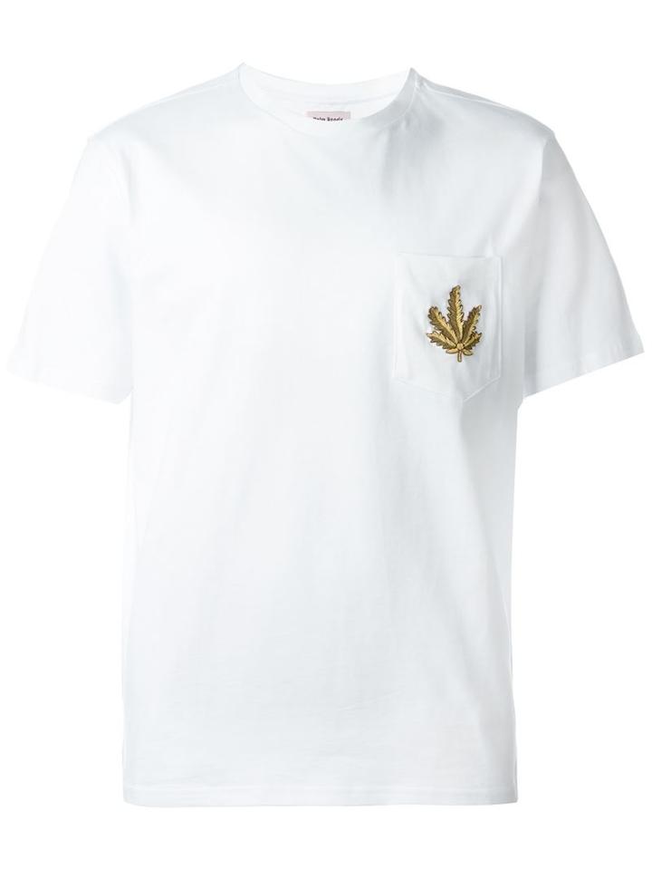 Palm Angels Embroidered Cannabis Leaf T-shirt, Men's, Size: Xl, White, Cotton