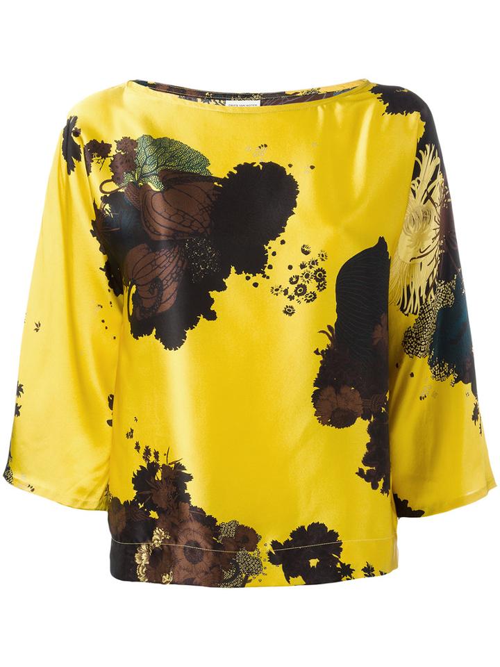 Dries Van Noten Printed Blouse, Women's, Size: 36, Yellow/orange, Silk