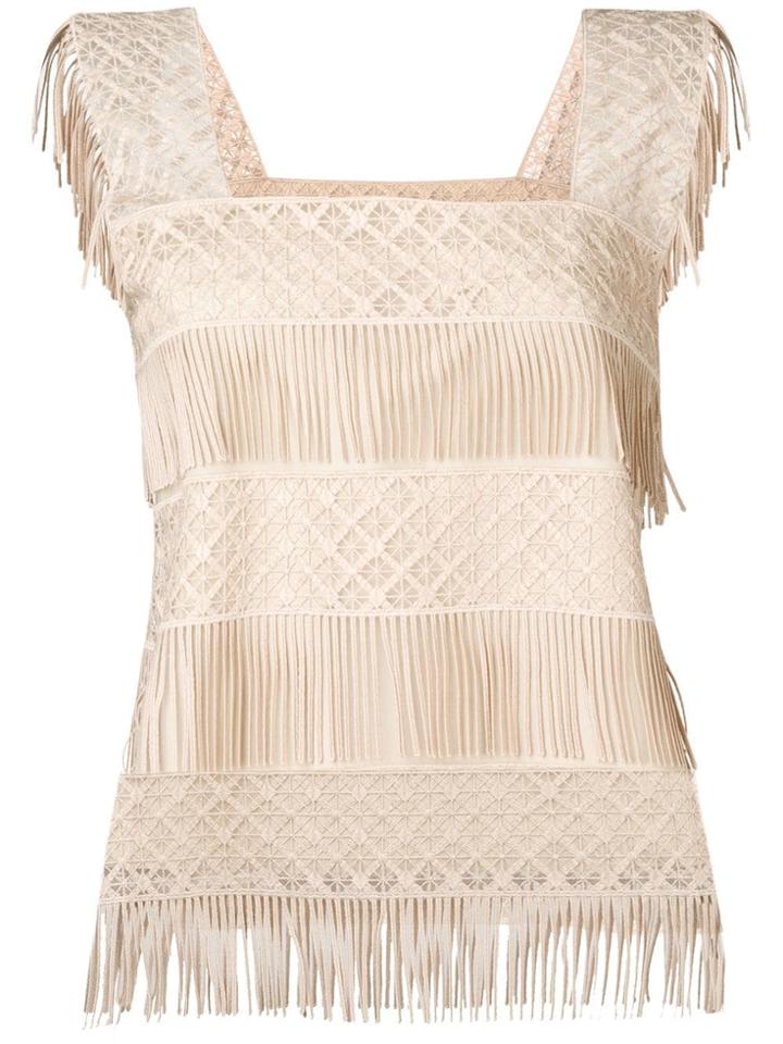 Alberta Ferretti Fringe Embroidered Top - Neutrals