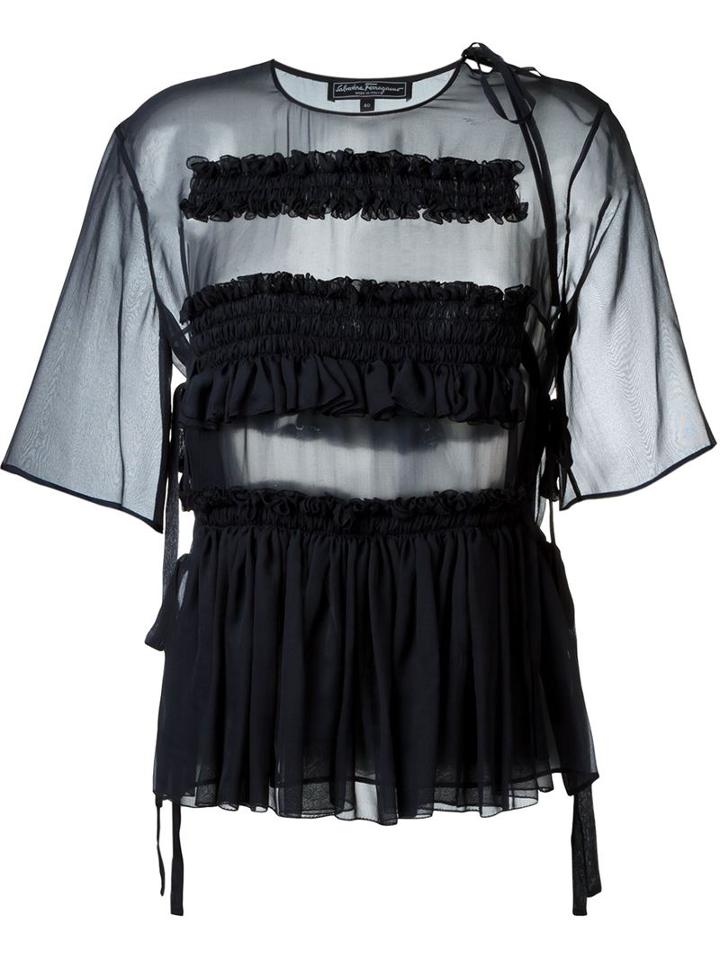 Salvatore Ferragamo Sheer Smocked Blouse