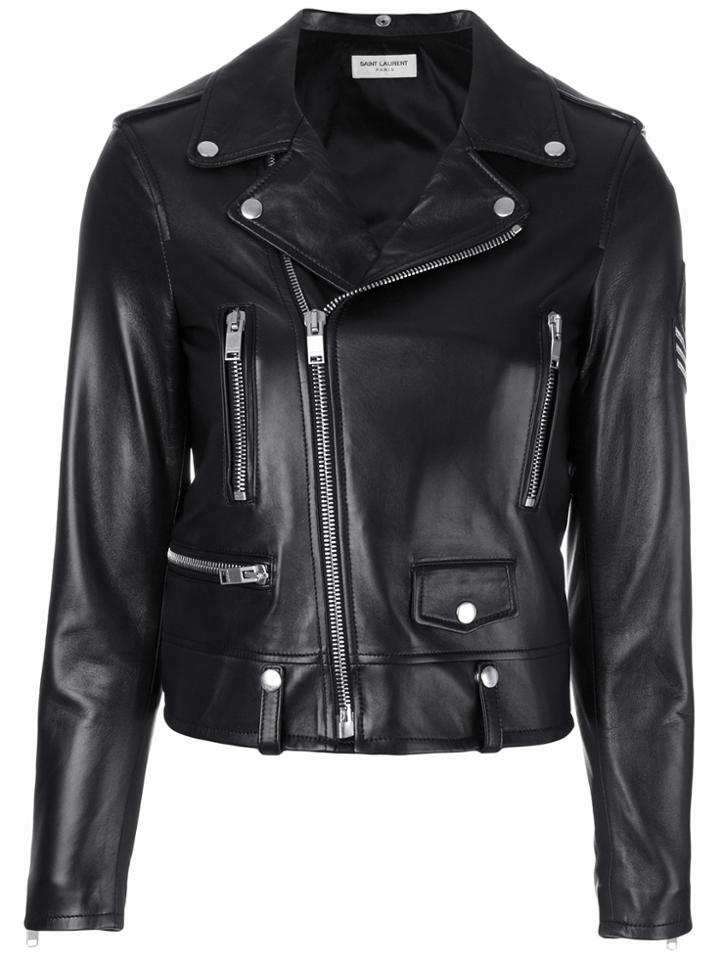 Saint Laurent Military Patch Motorcycle Jacket - Black