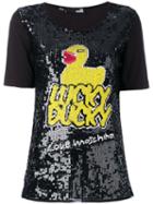 Love Moschino 'lucky Ducky' Sequinned T-shirt, Women's, Size: 38, Black, Nylon/polyester/viscose