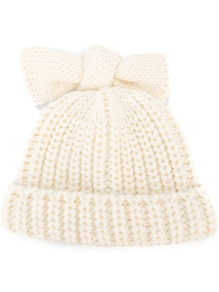 Federica Moretti 'knitted Bow' Beanie, Women's, White, Acrylic/virgin Wool