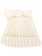 Federica Moretti 'knitted Bow' Beanie, Women's, White, Acrylic/virgin Wool