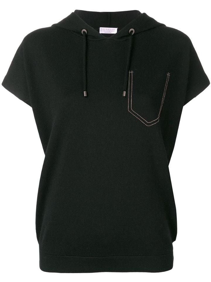 Brunello Cucinelli Short-sleeved Knitted Hoodie - Black
