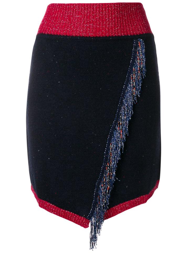 Pinko Fringed Knitted Wrap Front Skirt - Blue