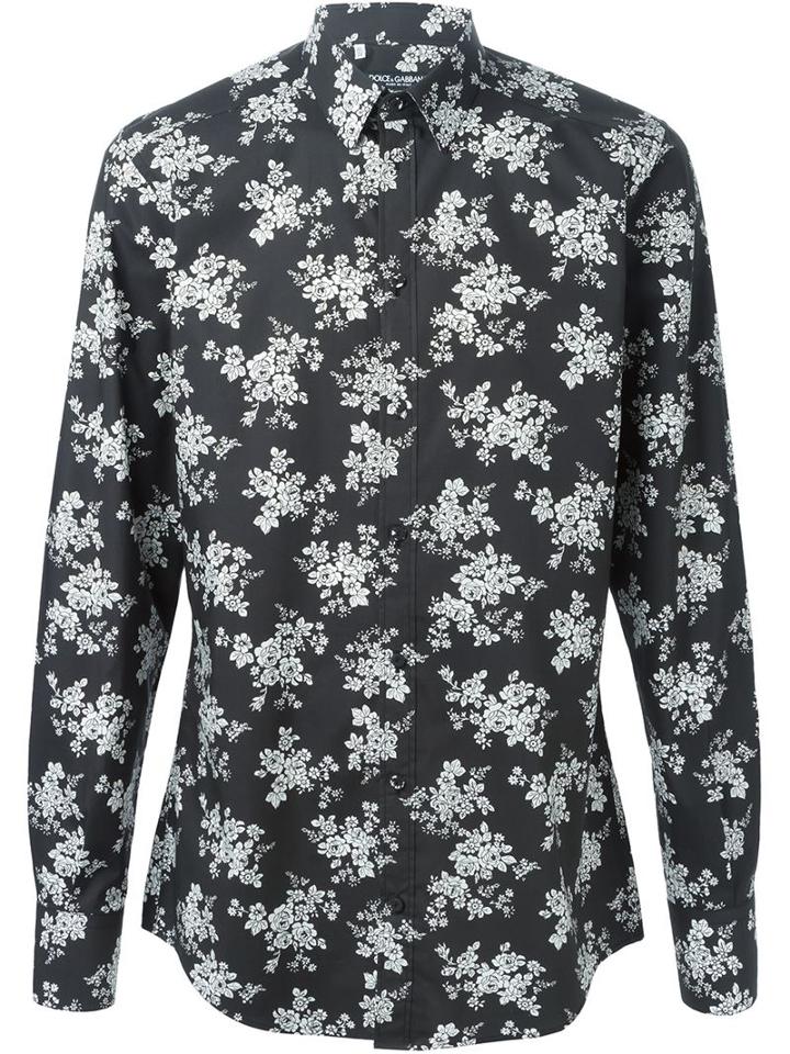 Dolce & Gabbana Floral Print Shirt, Men's, Size: 40, Black, Cotton