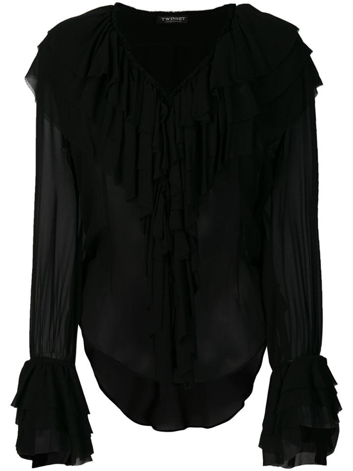 Twin-set Draped Ruffle Blouse - Black