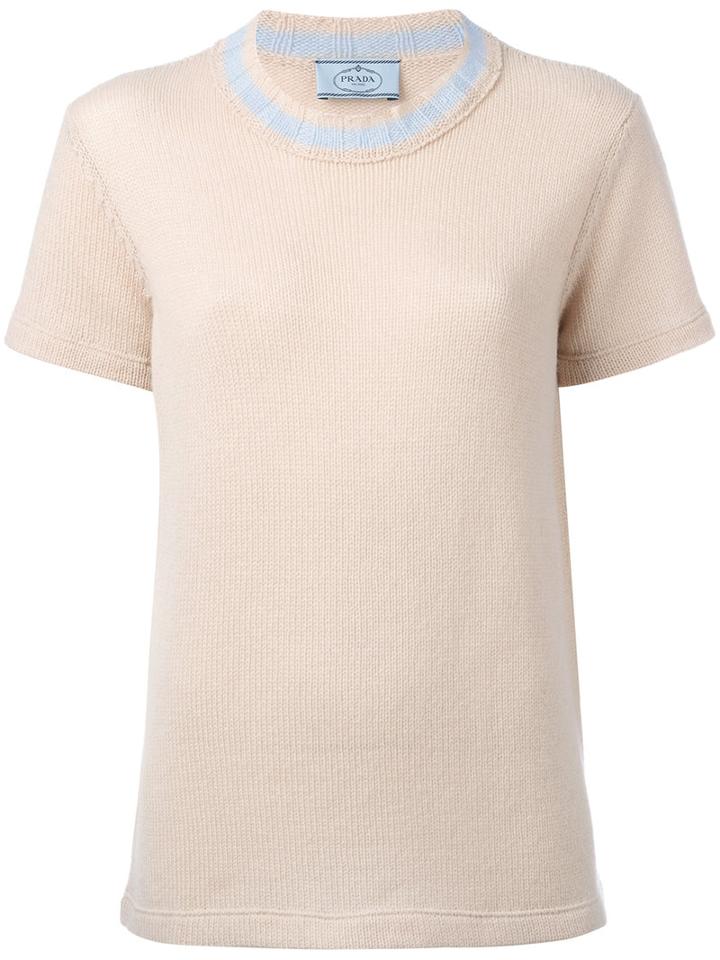 Prada Contrast Knitted Top, Women's, Size: 38, Nude/neutrals, Cashmere