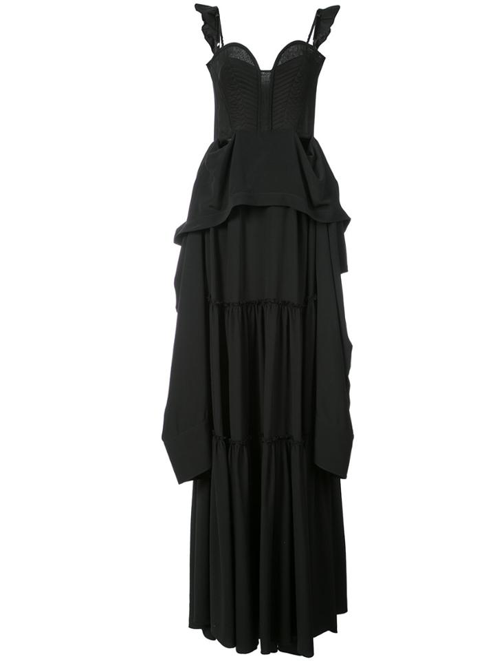 Vera Wang Flared Ruffle Maxi Dress - Black