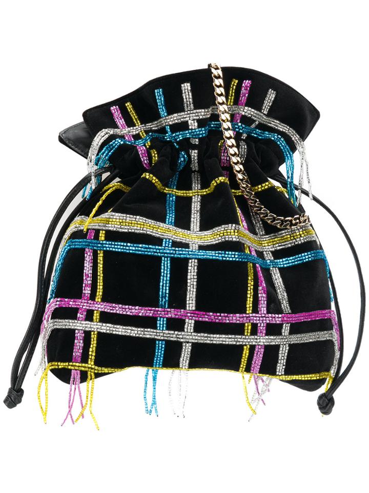 Les Petits Joueurs Drawstring Satchel With Beaded Fringe - Black