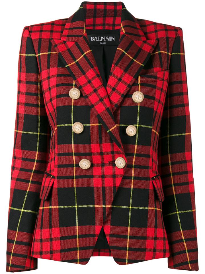 Balmain Checked Double-breasted Blazer - Red