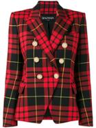 Balmain Checked Double-breasted Blazer - Red