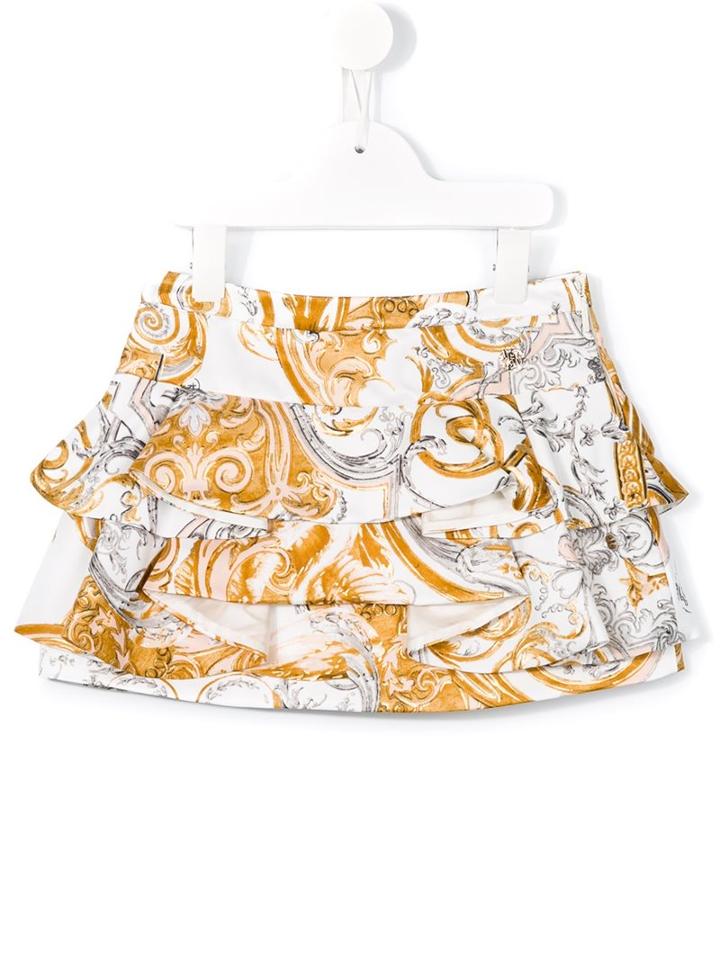 Roberto Cavalli Kids Baroque Print Skirt, Girl's, Size: 8 Yrs, White