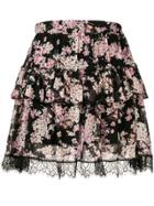 Twin-set Floral Print Tiered Skirt - Black