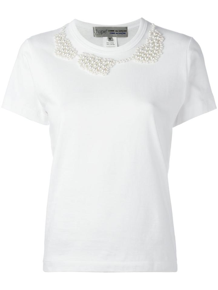 Comme Des Garçons Comme Des Garçons Pearled Trim T-shirt, Women's, Size: Small, White, Cotton
