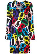 Love Moschino Number Print V-neck Dress, Women's, Size: 42, Black, Viscose