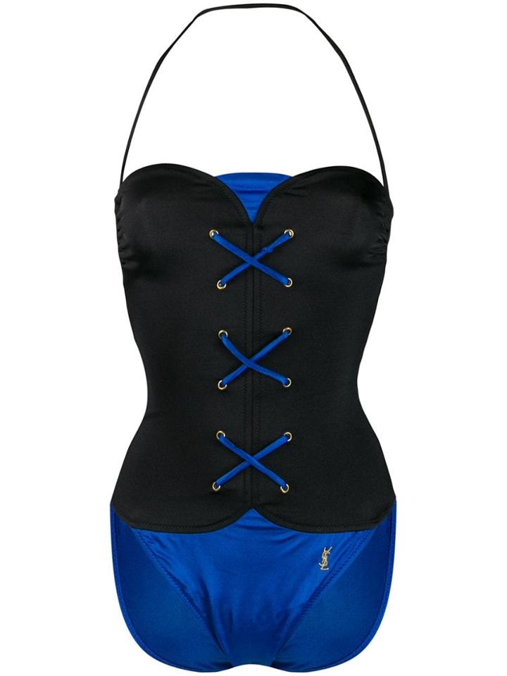 Yves Saint Laurent Vintage Lace-up Bustier Swimsuit - Black