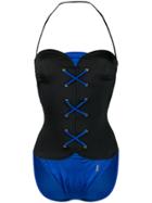 Yves Saint Laurent Vintage Lace-up Bustier Swimsuit - Black