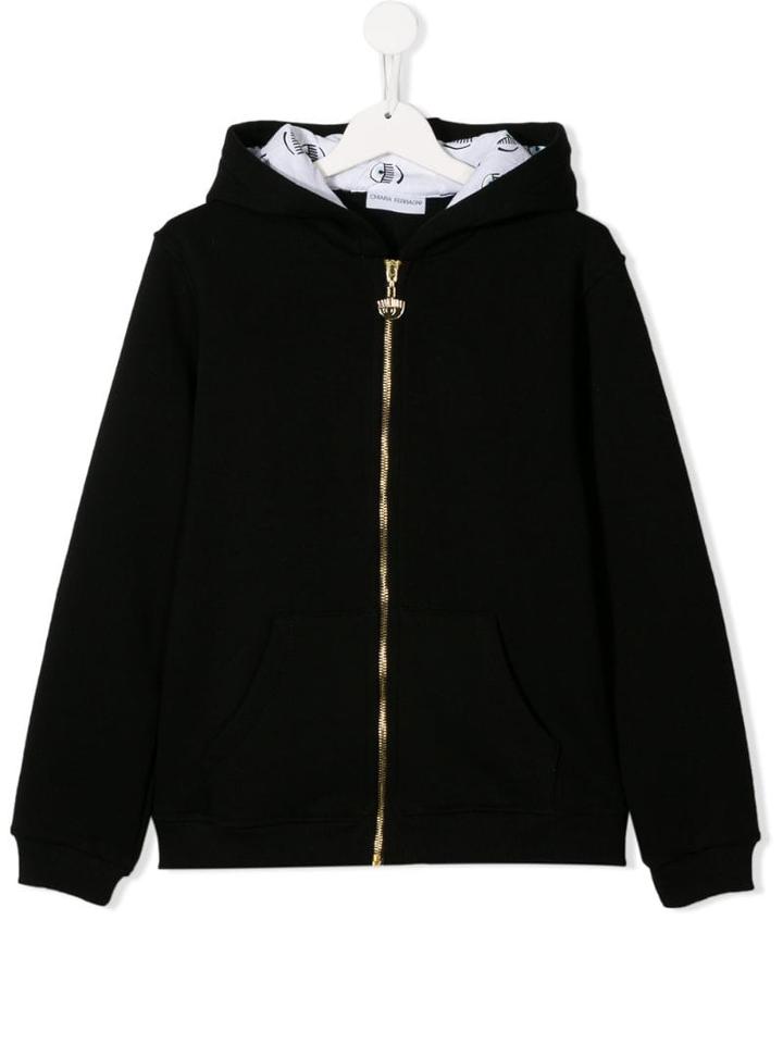 Chiara Ferragni Kids Teen Eye Patch Hooded Jacket - Black