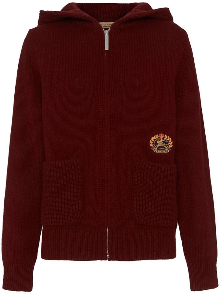 Burberry Embroidered Archive Logo Cashmere Hooded Top - Pink & Purple