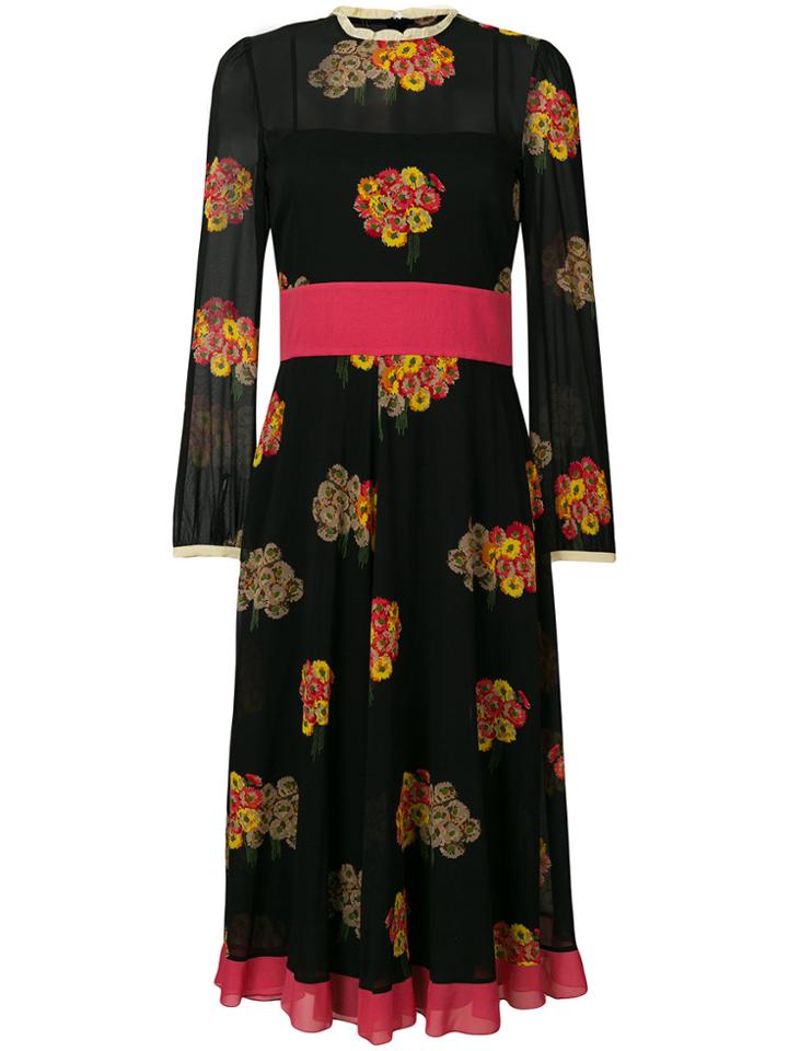 Red Valentino Floral Print Midi Dress - Black