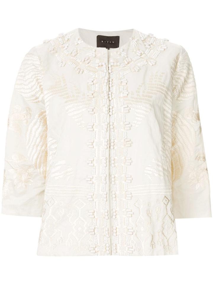 Biyan Embroidered Short Jacket - White