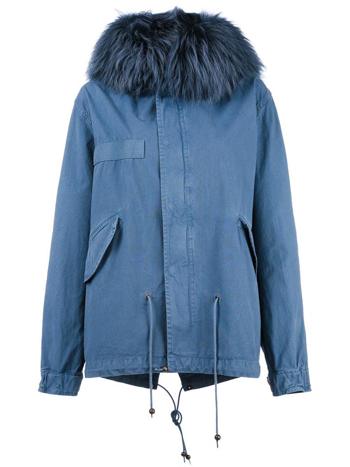 Mr & Mrs Italy Furry Trim Jacket, Women's, Size: Xxs, Blue, Cotton/racoon Fur