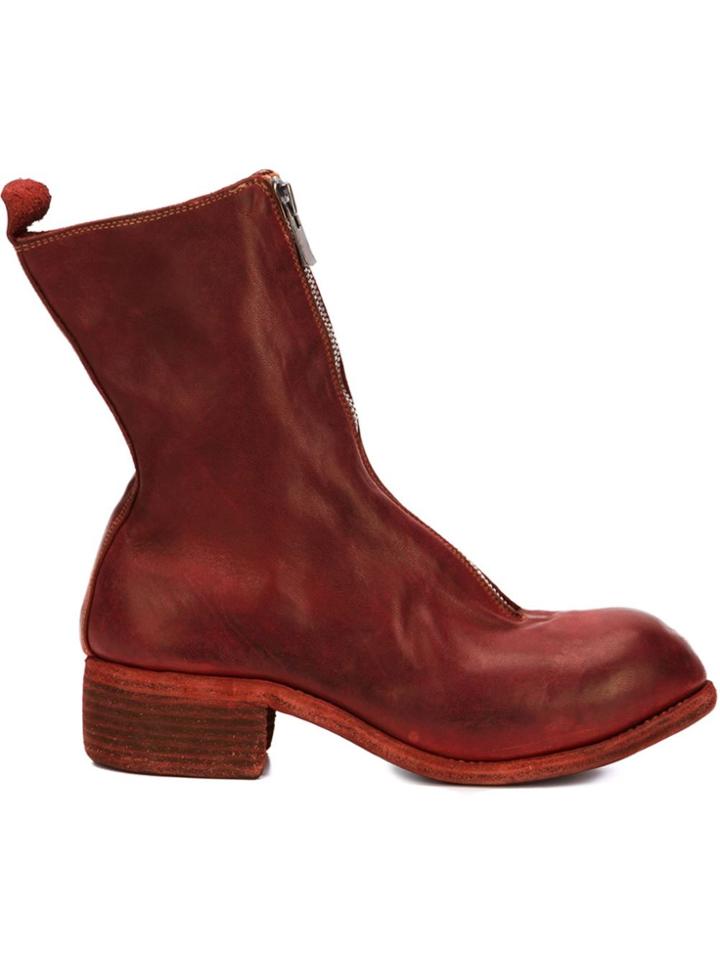 Guidi Front Zip Detail Boots - Red