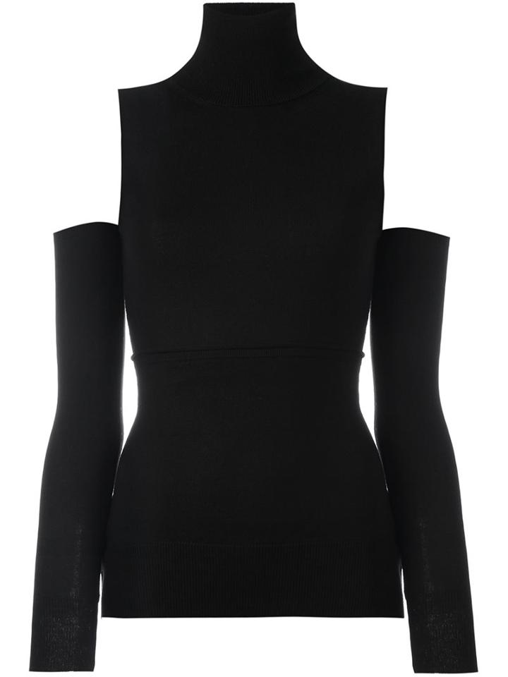 Mm6 Maison Margiela High Neck Cropped Blouse, Women's, Size: Medium, Black, Wool