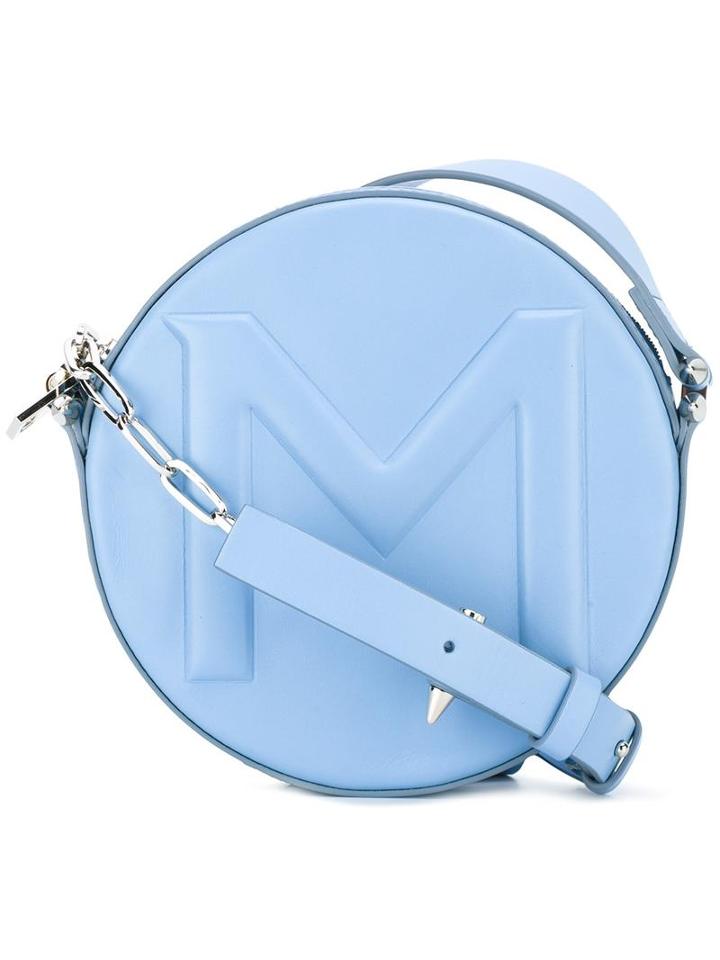 Mugler Round Crossbody Bag, Women's, Blue, Leather