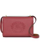 Burberry Embossed Crest Leather Wallet With Detachable Strap - Red