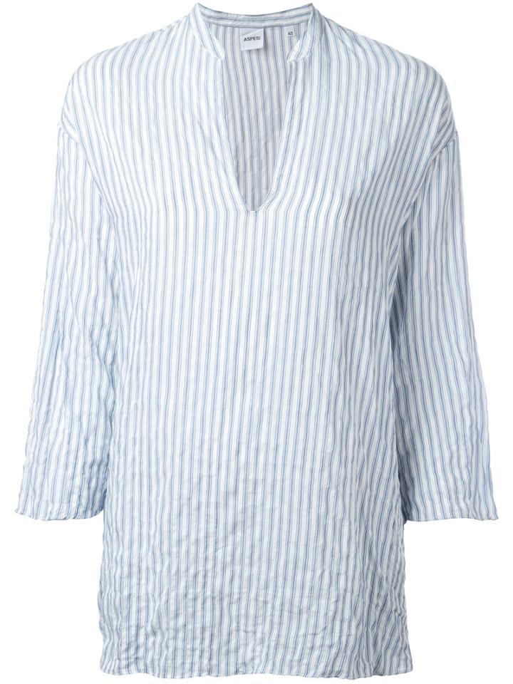 Aspesi Striped V-neck Blouse, Women's, Size: 40, Blue, Cotton/viscose/spandex/elastane