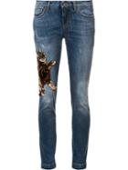Dolce & Gabbana Cat Skinny Jeans, Women's, Size: 40, Blue, Cotton/calf Leather/spandex/elastane/zamac