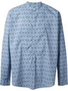 The Gigi Geometric Print Band Collar Shirt, Men's, Size: 41, Blue, Cotton