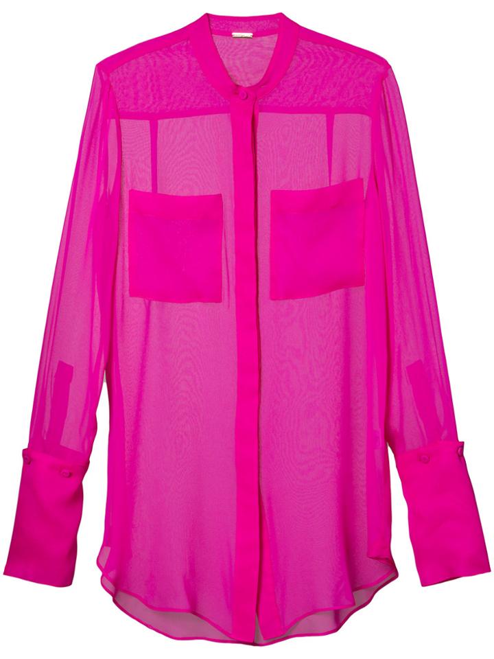 Adam Lippes Chiffon Blouse With Stand Collar - Pink & Purple