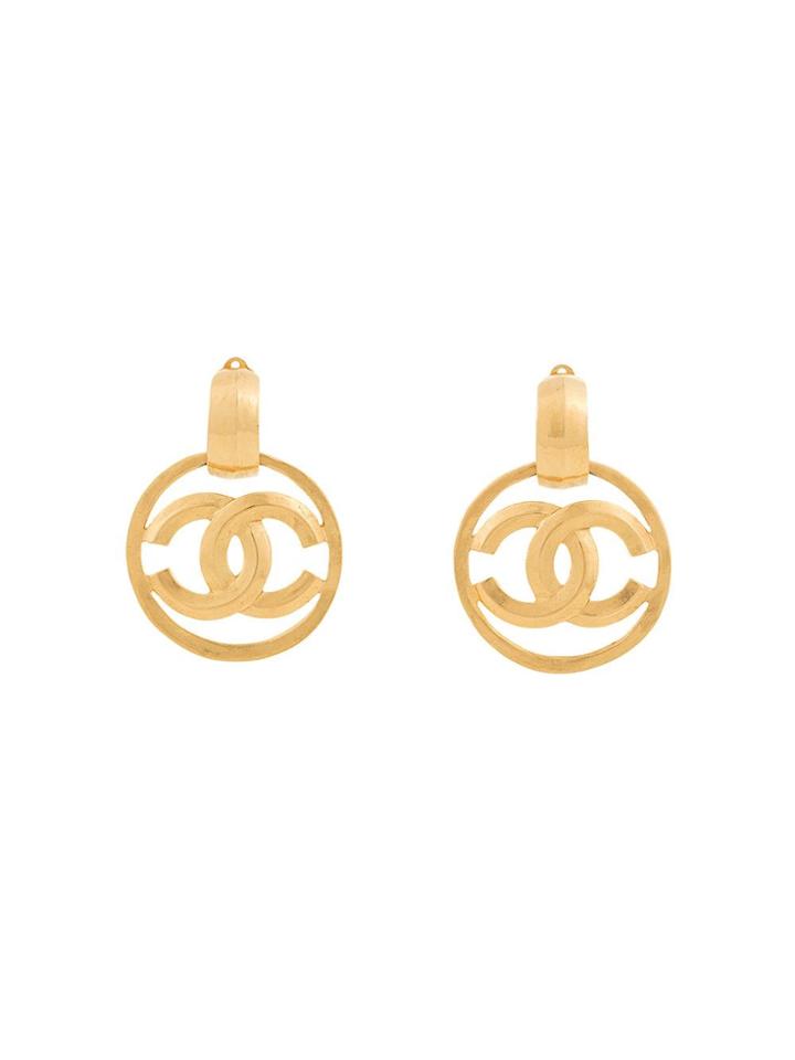 Chanel Vintage Round Cc Swing Earrings - Gold