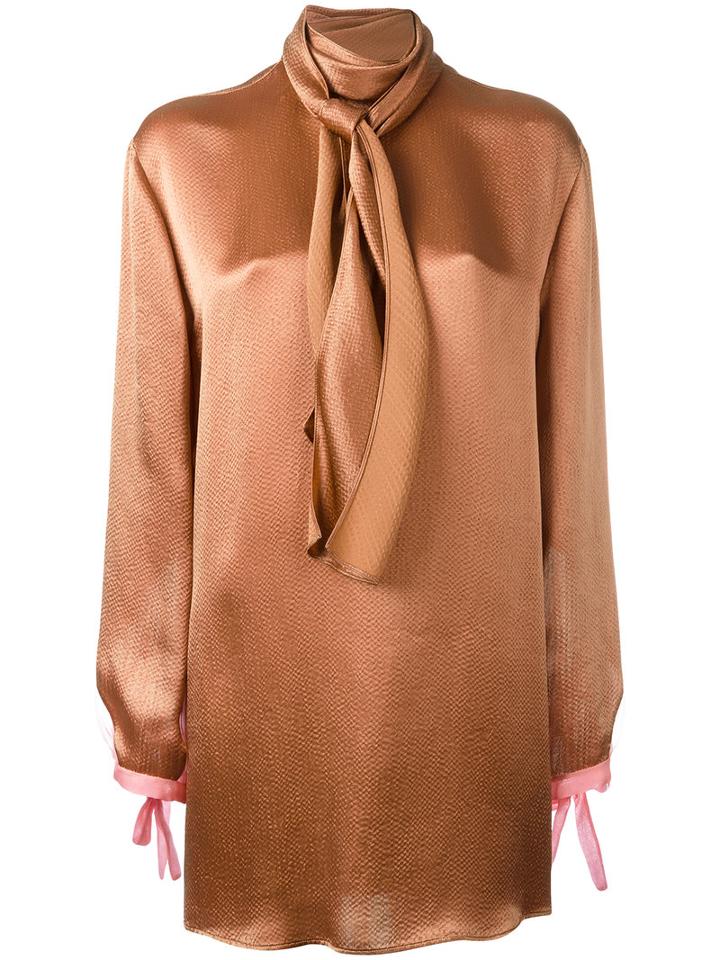 Valentino - Tie Collar Blouse - Women - Silk/viscose - 42, Women's, Nude/neutrals, Silk/viscose