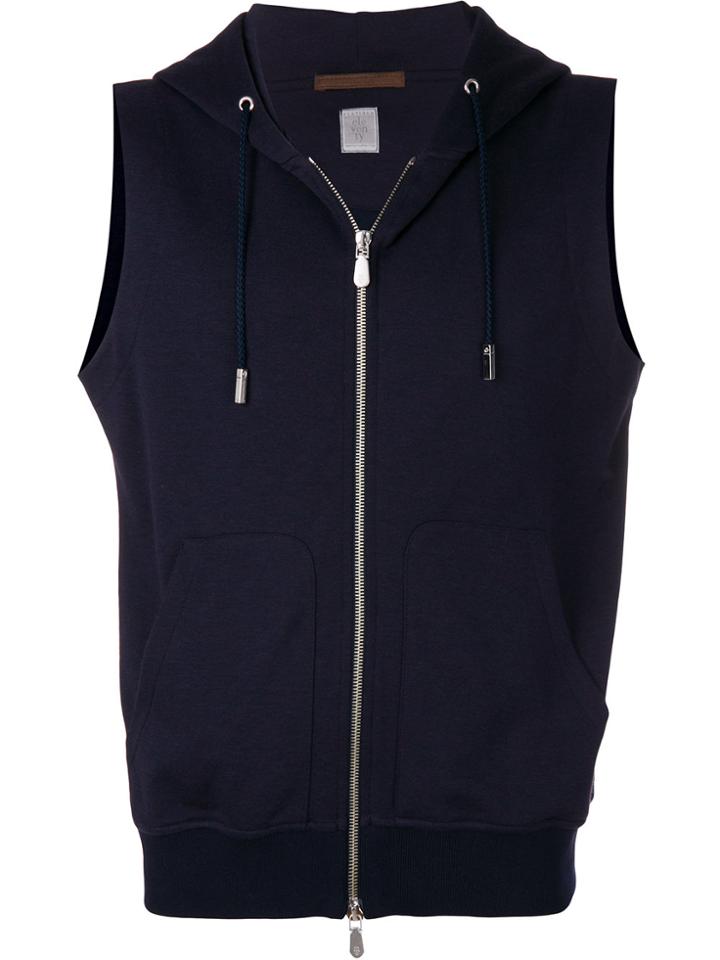 Eleventy Sleeveless Zipped Hoodie - Blue