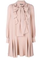 Alexander Mcqueen - Pussy Bow Midi Dress - Women - Silk - 38, Pink/purple, Silk