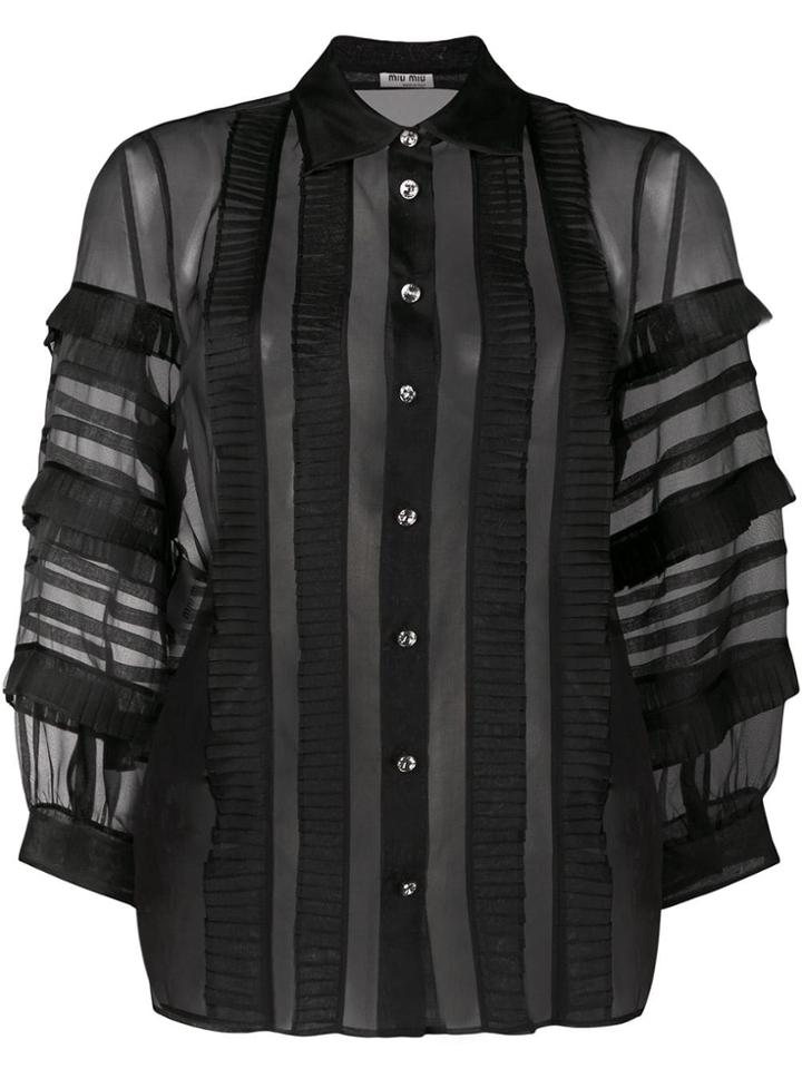 Miu Miu Sheer Ruffled Shirt - Black