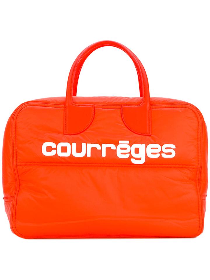 Courrèges - Logo Print Tote - Women - Cotton/lamb Skin/polyamide - One Size, Yellow/orange, Cotton/lamb Skin/polyamide
