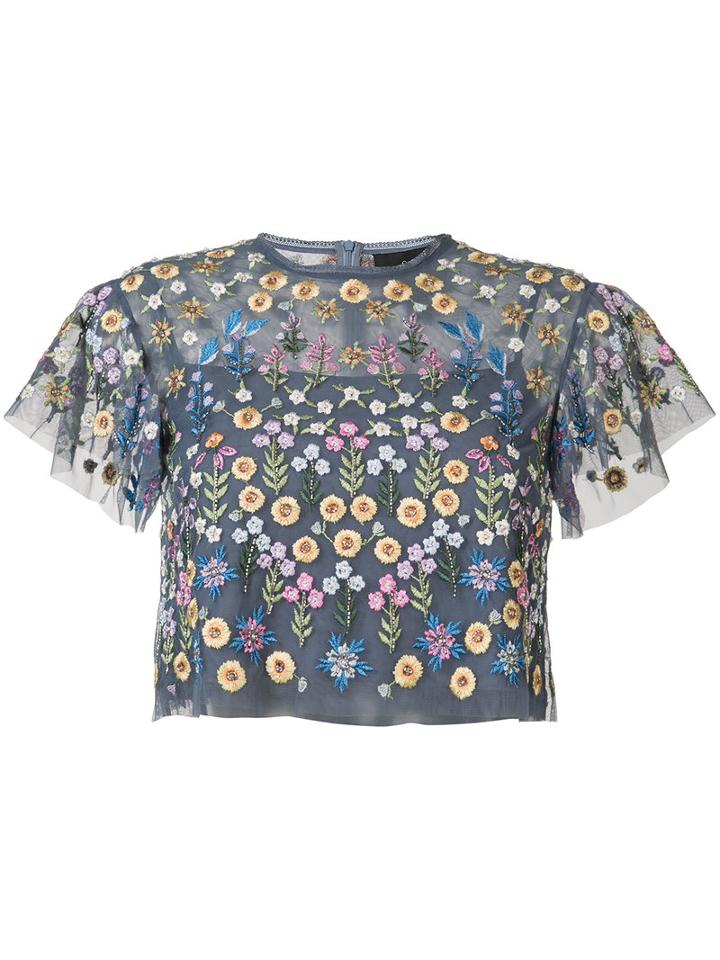 Needle & Thread Floral Embroidered Blouse, Women's, Size: 4, Blue, Polyester
