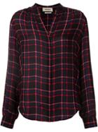 L'agence Checked Mandarin Neck Shirt, Women's, Size: Large, Black, Silk