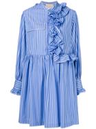 Erika Cavallini Striped Ruffled Shirt Dress - Blue