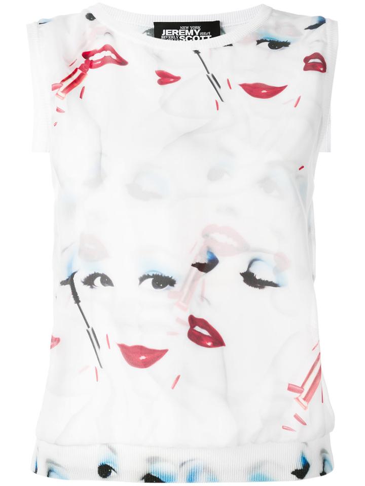 Jeremy Scott Layered Face Print Tank, Women's, Size: 40, White, Polyamide/rayon