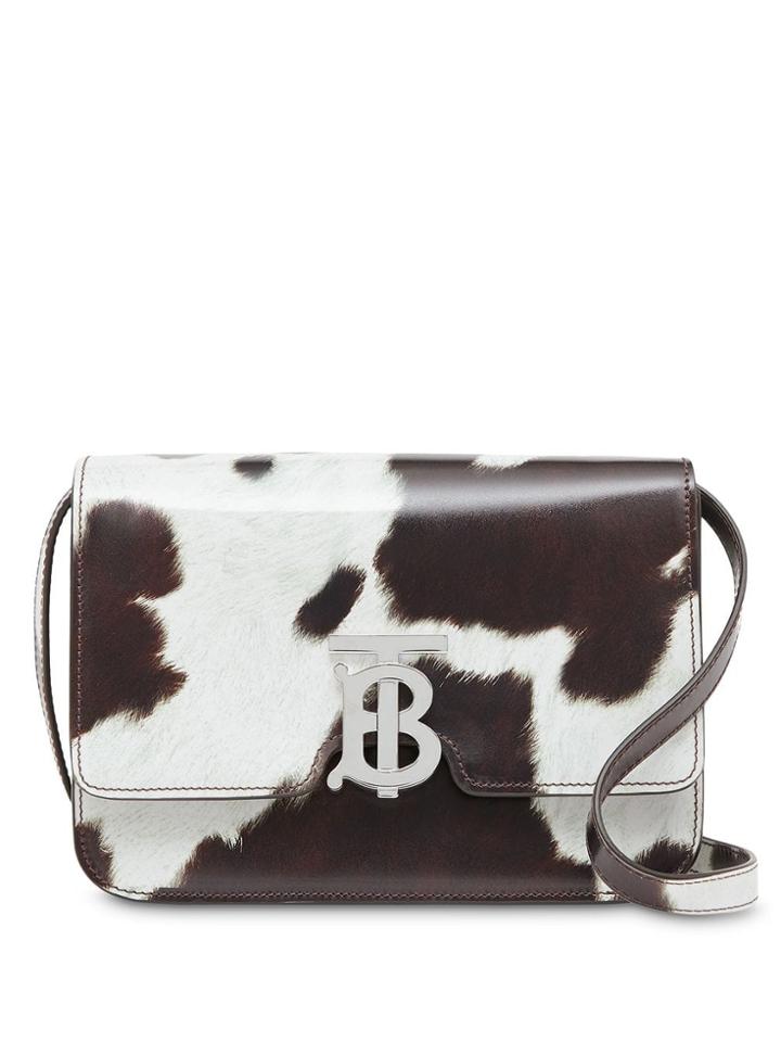 Burberry Small Cow Print Leather Tb Bag - White