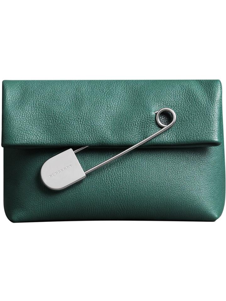 Burberry The Medium Pin Clutch In Leather - Green