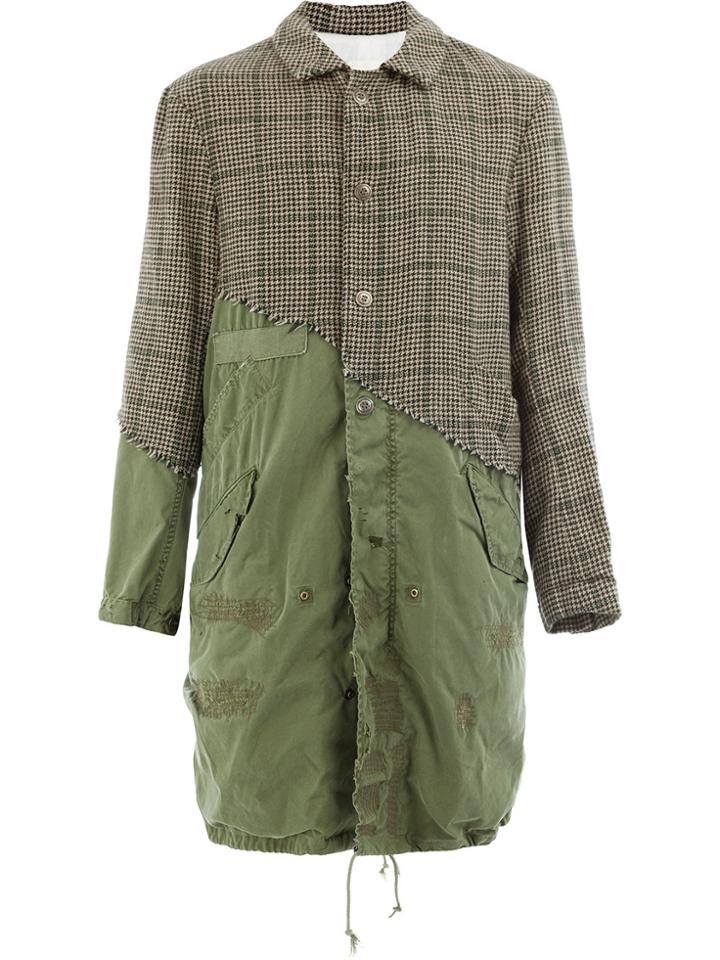 Greg Lauren London Houndstooth Fishtail Parka Coat - Green