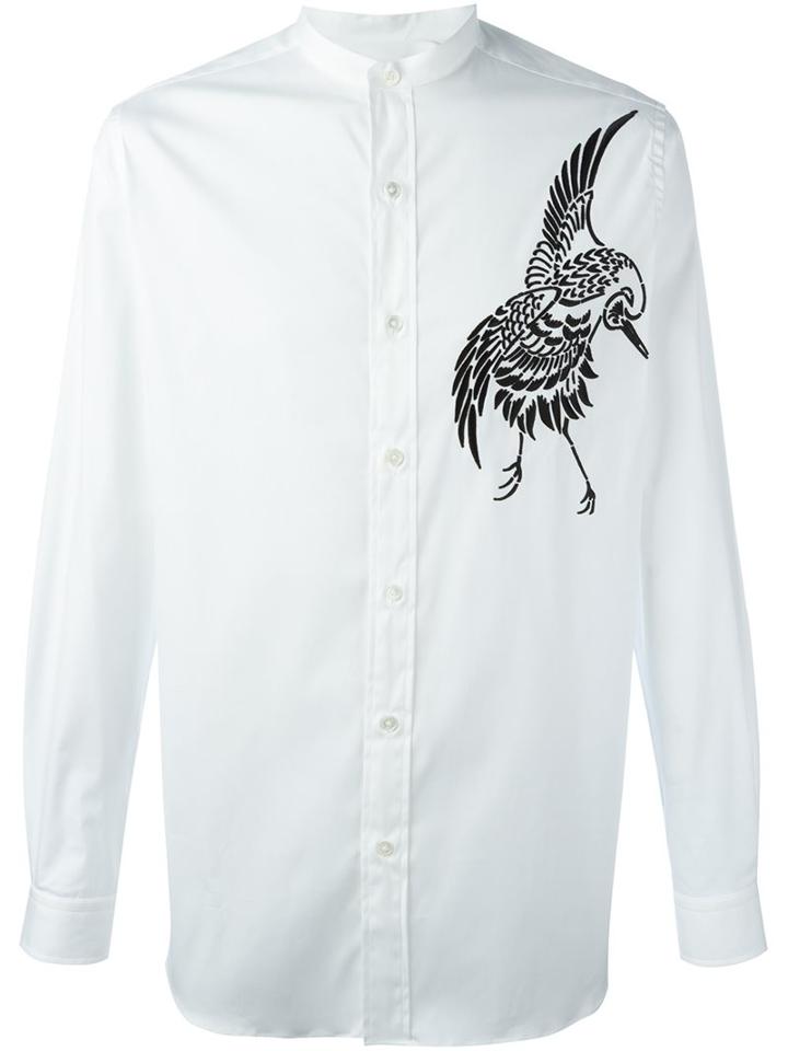 Ports 1961 Bird Embroidery Shirt, Men's, Size: 40, White, Cotton/polyamide/spandex/elastane